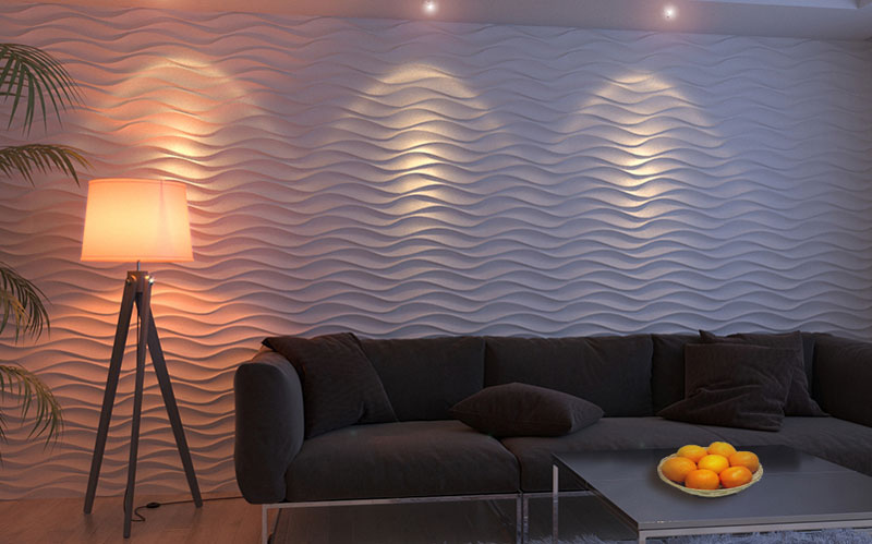 3D гипсовая панель Волна симметричная в интерьере