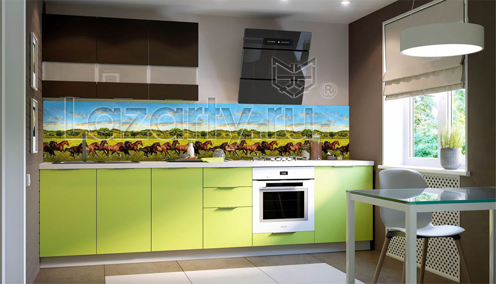 Пластиковый фартук Арабские скакуны в интерьере, фото Пластиковый фартук Арабские скакуны в интерьере, фото