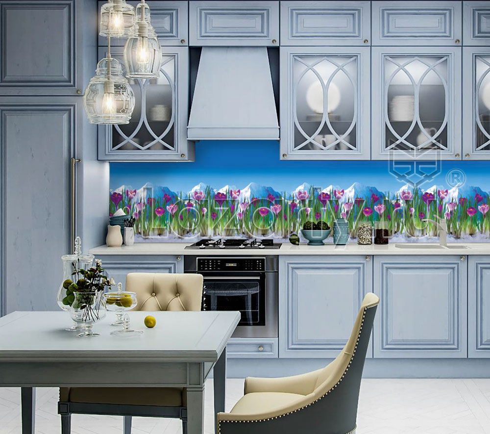 Пластиковый фартук Шафран в интерьере, фото