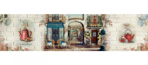 Фартук МДФ Ле-Пети-кафе с тиснением под кирпич