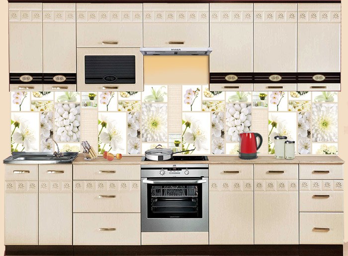 Фартук МДФ AF 28 с черными тюльпанами в интерьере