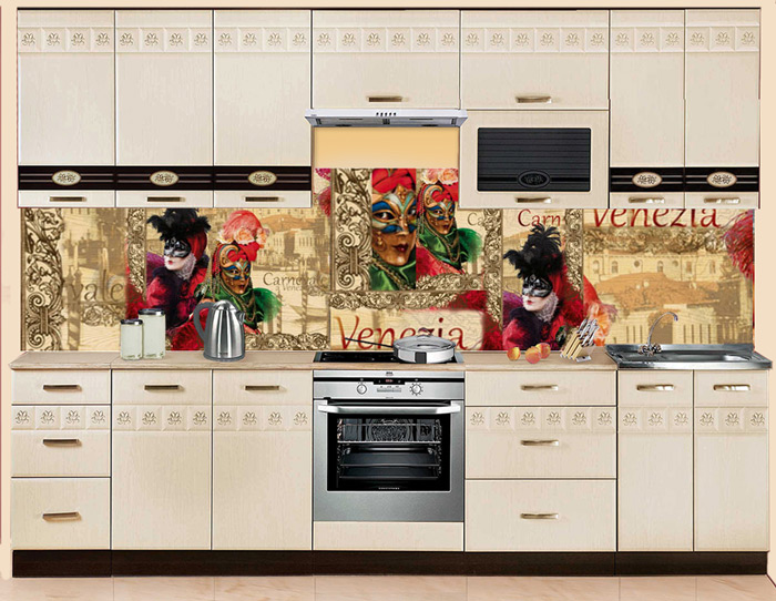 Фартук МДФ Карнавал с тиснением в интерьере