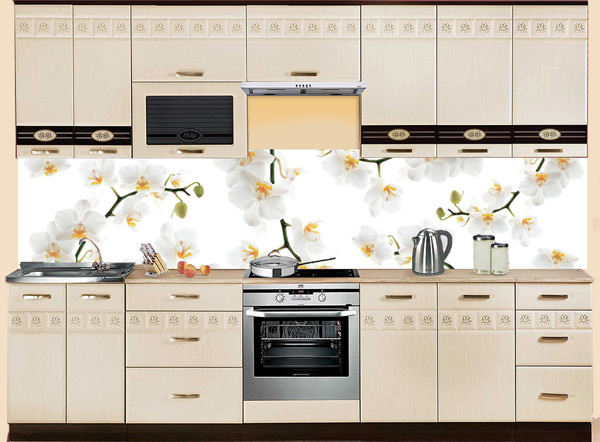 Фартук МДФ SP 182 с белыми орхидеями в интерьере