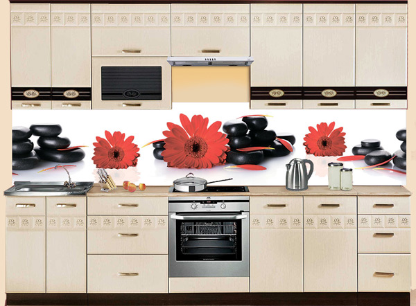 Фартук МДФ SP 193 с красными герберами в интерьере