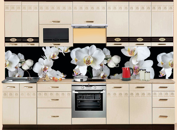 Фартук МДФ SP 194 с орхидеями в интерьере