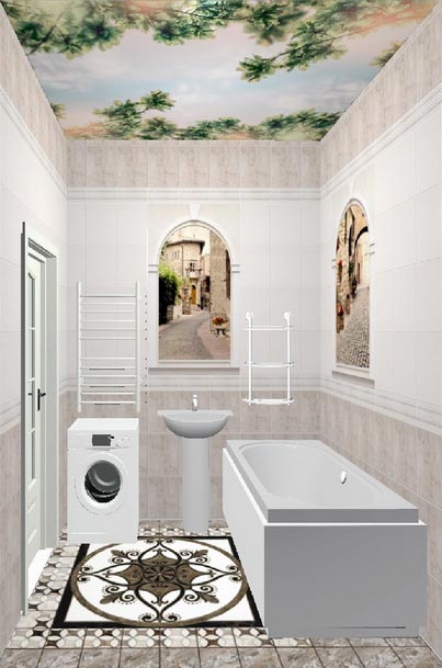 Влагостойкий 3Д Пол Мраморная мозаика в интерьере ванной