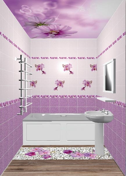 Декоративный 3Д пол Орхидея Новита в интерьере ванной