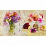 Фартук МДФ Цветы в вазах с тиснением под кирпич