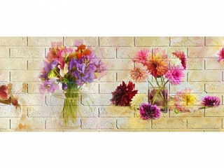 Фартук МДФ Цветы в вазах с тиснением под кирпич